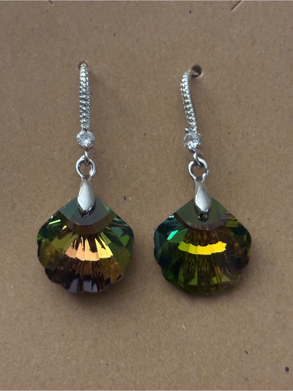 Crystal Drop Earrings in Green-Gold - Women Jewelry